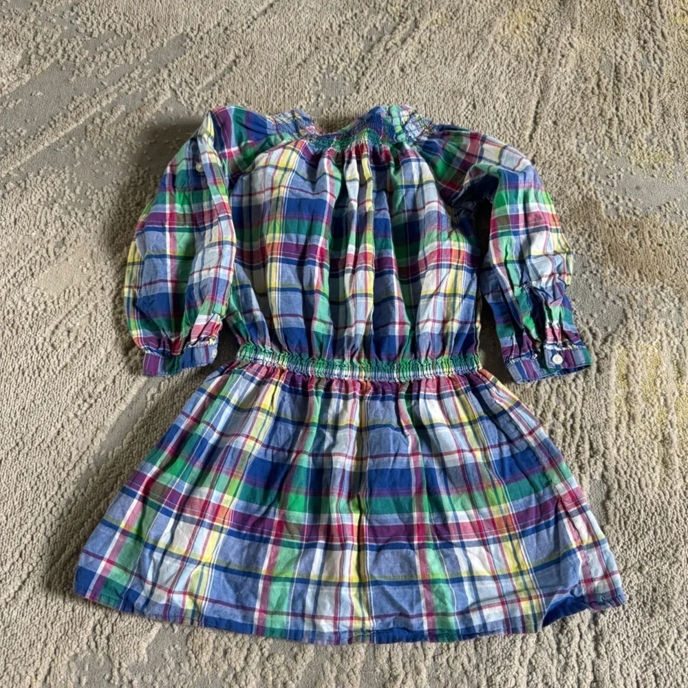 Ralph Lauren sweater cardigan button front cotton long sleeve plaid dress 3T
